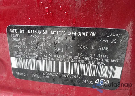 2017 Mitsubishi Outlander Se/Sel from USA, damaged, VIN JA4AZ3A33HZ052437